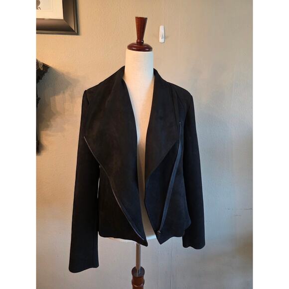 NWT Tahari Faux Leather Women's Draped Moto Jacket SZ Medium Black - Picture 3 of 8